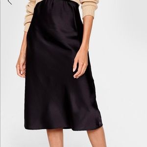 SOLD! Pink Knit Riot Black Satin Midi Skirt